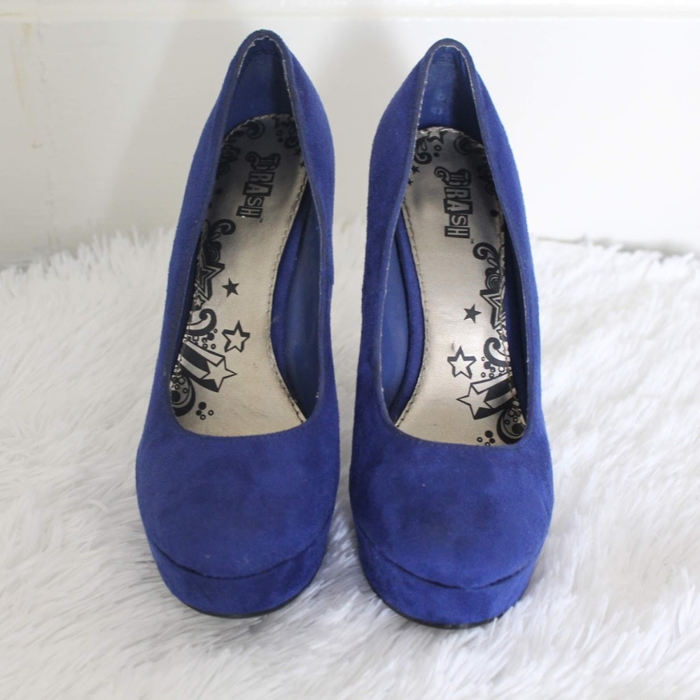Brash Blue Suede Platform Heels Size 8